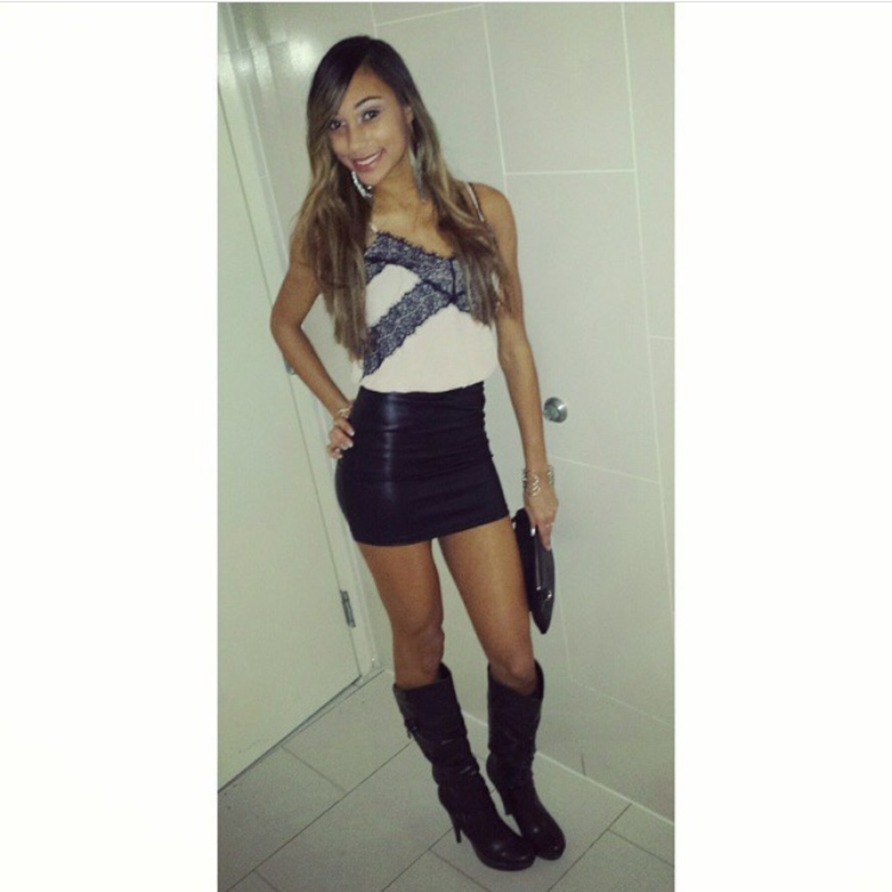 Black faux leather mini skirt